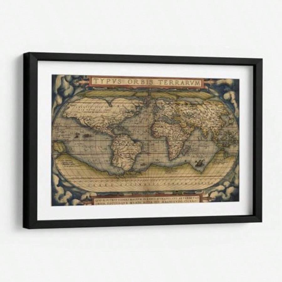 MX Canvas Lab Cuadro decorativo enmarcado Marco color Negro con marialuisa Ortelius World Map 30 x 20 cm Cuadros para decorar recamara sala baño oficina Decoración con tema: Mapas - OrteliusMundoMapaEnmarcadoColorNegroconmarialuisa - Ver 1