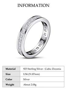 XUJIA 1pc Princess Cut Eternity Ring, 4x4mm Cubic Zirconia Pave, 925 Sterling Silver Engagement Wedding Band, Jewelry Gift, Bridal Accessory - Silver - View 15