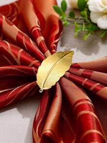 2-12pcs Gold Leaf Napkin Rings, Hotel & Restaurant Napkin Holders - Gold - View 8