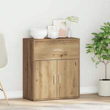 Buffet vidaXL en chêne, fabrication artisanale, 60 x 31 x 70 cm, bois d'ingénierie - Tabac - Voir 4