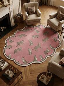 1pc Velvet Decorative Carpet, Absorbent Non-Slip Pink Leopard Velvet Rug, Small Rug, Entryway Rug, Bedroom Rug, Bedside Rug, Kids Room Rug, Bathroom Rug, Decorative Carpet - Pink - View 2