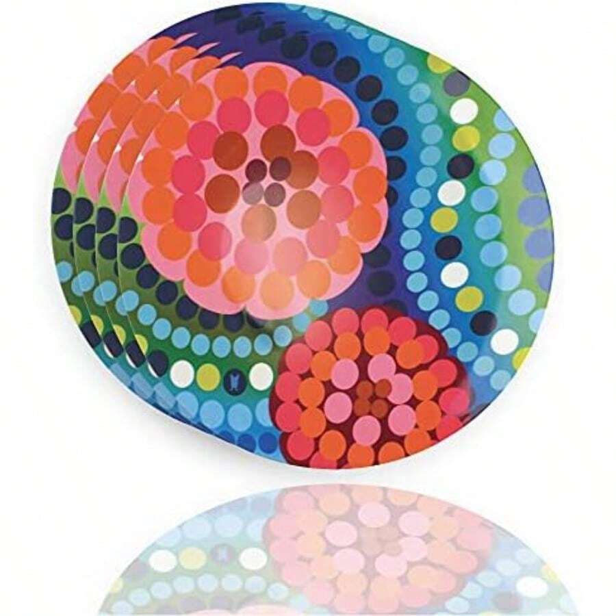 French Bull - Juego de 4 platos surtidos de melamina de 11 pulgadas, vajilla de melamina para interiores y exteriores, diseño de flores variadas de jardín(11" Dinner Plates Bindi) - Multicolor - Ver 1