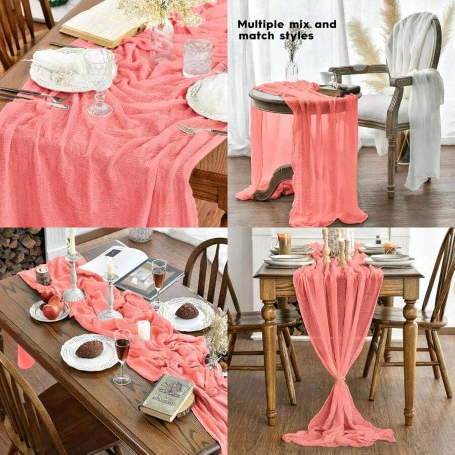 Artoid Mode Boho - Camino de Mesa de Gasa en para Bodas, Decoración de Otoño y Acción de Gracias para Comedor, Cocina y Fiestas en Interiores, 120 Pulgadas(35" x 120" Coral) - Multicolor - Ver 1