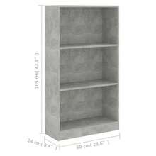 Libreria vidaXL a 3 scomparti, grigio cemento, 60x24x109 cm, in legno composito. - Grigio - Visualizzare 6