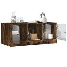 Tavolino vidaXL con ante in vetro, rovere affumicato, 102x50x42 cm - Castano - Visualizzare 5