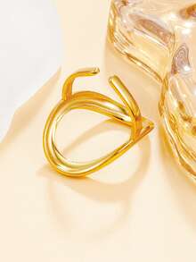 1pc Minimalist Geometric Open Ring, Adjustable Stainless Steel 18K Gold Plated Waterproof Jewelry For Daily Wear - Geometry - View 6