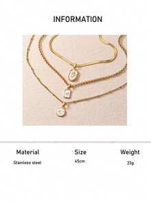 3pcs Stainless Steel Flower, Butterfly, Rabbit Carved Decorative Necklace Set For Women, Suitable For Daily Wear, Can Be Matched With Gold Gala Jewelry Necklace - White - View 17
