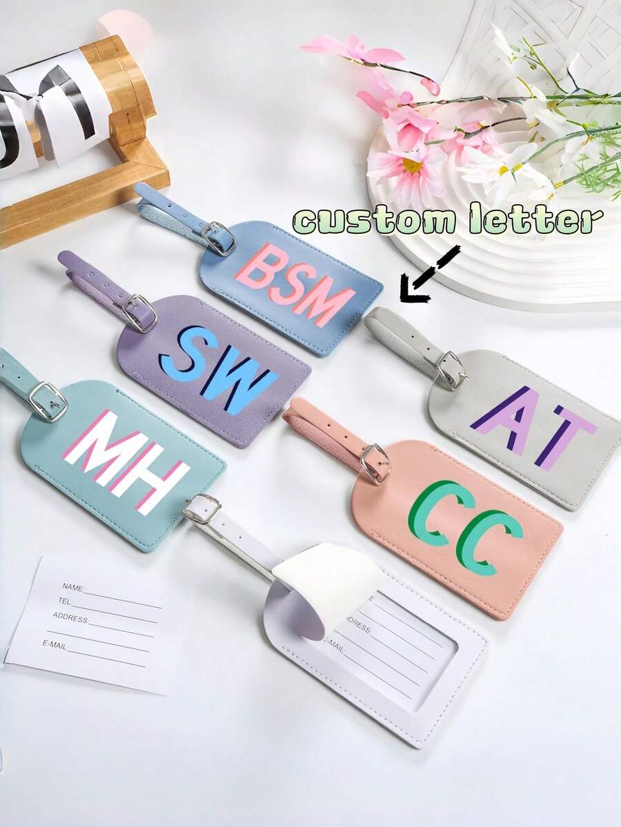 1Pc Personalized Leather Luggage Tag-Custom Monogram Or Name, Leather With Privacy Flap,Bridesmaid Proposal Box, Bachelorette Party Favor, Wedding Welcome Gift, Christmas Stocking Stuffer, Back-To-School Travel Essential