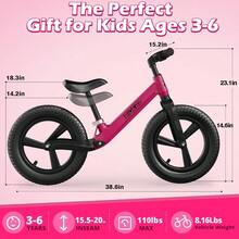 Ridego - Bicicleta de equilibrio para niños de 2 a 6 años bicicleta ligera para niños con asiento ajustable bicicleta de empuje con neumáticos de goma de aire juguetes de viaje regalo de - MagentaRosa - Ver 6
