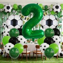 23pcs Football Themed Birthday Party Decoration Set, 32-Inch Green Number Balloons, Foil Balloon Kit For Anniversary Celebration, Match Day Party Decor, No Power Required - Multicolor - View 10