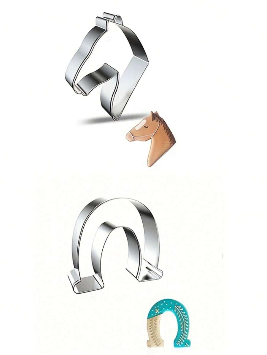 2pcs Stainless Steel Horse Head & Hoof Cookie Cutter Molds, DIY Biscuit Molds - Silver - View 1