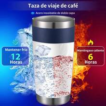 Termo de Acero Inoxidable Aislado al Vacío de 20 Onzas, Azul - Ideal para Trabajo, Viajes y Hogar, Regalo de Navidad - Azul - Ver 3