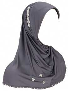 New Solid Color Pearl Studded Chin Cover Convenient Hijab, Malay/Indonesian Underscarf - Multicolor - View 5