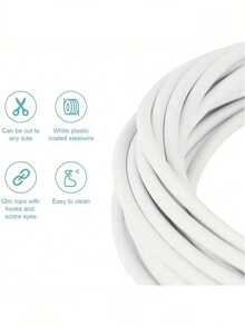1 Set White Plastic Coated Steel Wire Rope, Includes Screw Eye Rings And Hooks, Suitable For Curtains, Shower Curtains, Curtain Rods, Home Decor Window Treatments - White - View 6