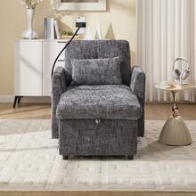 Reclining Armchair/Lounge Chair With Mobile Phone Holder, Single Armchair With Side Pockets And Large Storage Space, Chaise Lounge Suitable For Living Room, Bedroom And Reading Corner, Chenille - 灰色 - 查看 3