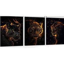 3Pcs Canvas Painting,2D Canvas Painting, Tiger And Leopard Canvas Art Print Golden Flame, High-Definition Wall Decoration, Suitable For Living Room, Bedroom, Office, Wrapped Canvas Painting, Pine Wood Frame, Indoor And Outdoor Use, Modern Classic Style, Indoor Wall Art, Modern Wall Art Wrapped Canvas Painting , Wooden Framed Art,High Quality ,Thickness 2. 25cm/1inch Wall Art Prints Poster Direct Hanging Decor For Home Gifts,Living Room, Bathroom, Bedroom, Kitchen,Bar,Office - 黑色 - 查看 7