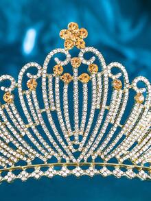 1件优雅简约女士水钻皇冠，新娘婚礼头饰，情人节礼物 - 金色 - 查看 6