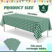 6 Pcs Dark Green Gingham Tablecloth Decorations, Disposable Plastic Green Checkered Tablecloth Buffalo Plaid Table Cover For Ba By Shower Bridal Wedding Birthday Party Supplies,54 X 108 Inch,DarkGreen - 深綠色 - 查看 3