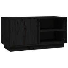 Larryhot Mueble de TV madera maciza de pino negro 80x35x40,5 cm, Robusto y duradero, fácil de montar, una opción ideal para la decoración del hogar - Negro - Ver 3