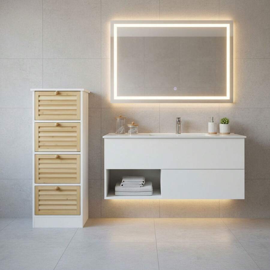 Ecommerc3 MOBLEKIT | Auxiliary Bathroom Furniture In Wood And Metal, Columns And Under-Sink Cabinets With Shelves Or Doors, Storage Solutions For Towels - Wooden Cabinet With 4 Drawers, 30*29.5*87 cm - View 1