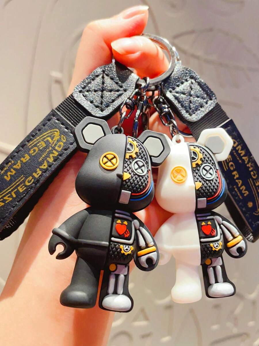 2个/1个黑白机械娃娃钥匙扣，时尚百搭钥匙圈，适合情侣，日常穿搭配饰 - 彩色 - 查看 1