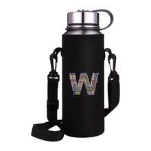 1pc 550-1500ML Sports Water Bottle Case Insulated Bag Initial Letters A-Z Printing Crossbody Cup Protector Sleeve With Strap Adjustable Carrier For Mug Bottle Holder - Black - View 41