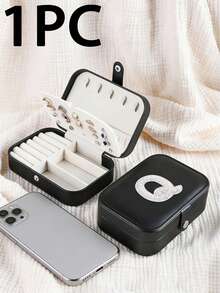 1pc Dual Layer Jewelry Box, A-Z Letter Sticker Decor Large Capacity Jewelry Storage Box, Jewelry Display Tray, Necklace, Earring, Jewelry And Accessory Organizer, White Minimalist Compartment Jewelry Stand, Anti-Dust Anti-Oxidation, Compact Portable Jewelry Box, Travel Jewelry Pouch, Small Ring Earring Jewelry Box, Suitable For Earrings, Necklaces, Rings, Portable, Spacious, Buckle, Lipstick, Watch, Women Gifts, Girls, Girlfriend, Christmas, Halloween, New Year