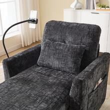 Fauteuil inclinable/méridienne avec support pour téléphone portable, fauteuil individuel avec poches latérales et grand espace de rangement, méridienne idéale pour le salon, la chambre et le coin lecture, chenille - Noir - Voir 7