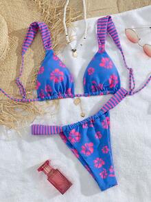 PEPPERMOLLY Bộ bikini dự tiệc thanh lịch, mềm mại, có dây đeo điều chỉnh được, in họa tiết, buộc dây phía trước, thích hợp cho nữ mùa hè đi biển và nghỉ mát. - Nhiều màu-1 - Xem 1