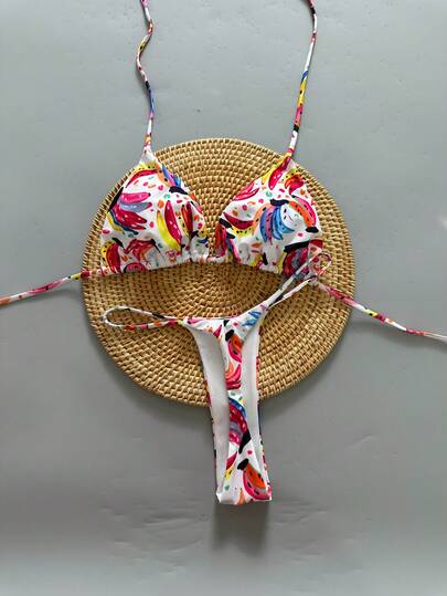 两件套休闲可爱优雅性感波西米亚风花卉系带编织比基尼泳衣，海滩度假，春夏