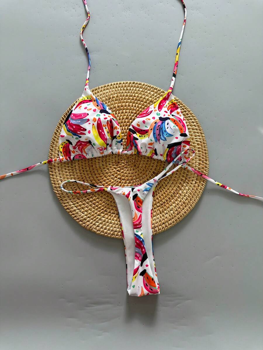Bộ 2 bộ đồ bơi bikini thắt bím họa tiết hoa Bohemian thanh lịch dễ thương gợi cảm, kỳ nghỉ ở bãi biển, mùa xuân/hè - Nhiều màu - Xem 1
