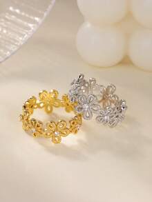 Nhẫn Zirconia hình hoa, mạ vàng 18K, làm từ thép không gỉ, thích hợp cho nữ/mẹ, có size 7 và 8, trang sức cưới/phụ kiện ngày lễ, quà tặng Ngày Valentine và Ngày của Mẹ. - Nhiều - Xem 4