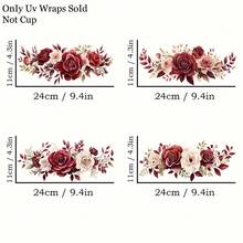 4片装3D水晶花卉UV DTF杯贴转印贴纸 - 防刮防水自粘高清玫瑰牡丹图案，适用于16盎司马克杯、玻璃杯等光滑表面 - 一次性杯子装饰，马克杯点缀，防水，适用于玻璃罐、塑料制品和工艺品，鲜艳的花卉图案搭配红色点缀，是家居装饰和礼品、工艺品材料、装饰品、耐用产品、持久粘合剂、礼品制作的理想之选。 - 彩色 - 查看 10