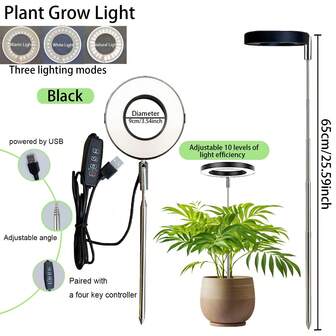 9cm/3.54in Plant Growth Light, USB Powered, Programmable 3H/9H/12H Timer, Dimmable, Dual Color Temp, 3 Lighting Modes, Suitable For Indoor Small Plant Cultivation Lighting