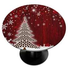 Christmas Round Fitted Tablecloth With Elastic Edge Holiday Decor Xmas Fitted Circle Table Cover Wipeable Round Table Cloths For Kitchen Patio Parties Outdoor Dining Decor (Fit For 40\-44\ Tables),42inch(Round),A02--Christmas2 - A02--christmas2 - View 1