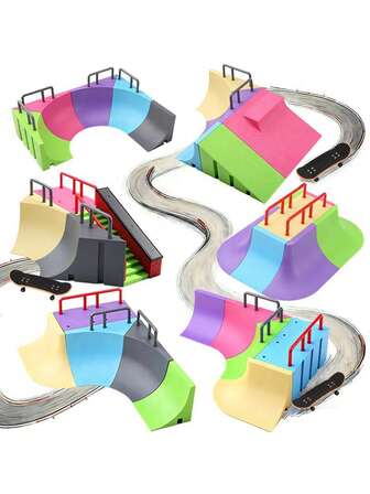 Professionellt komplett fingerskateboardset | DIY-skatepark för nybörjare | Inkluderar greppbräda, skateboard FSB greppbrädesrampset, inklusive halfpipe-ramp, greppbrädesskateboard, fingerskateträningstillbehör