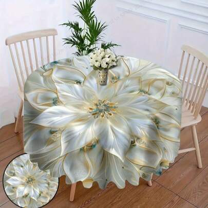 1 pezzo Elegante tovaglia rotonda in poliestere con motivo floreale - Tovaglia da tavola con design grafico, facile da pulire, adatta per ristoranti e uso domestico - Copritavolo in poliestere 100%