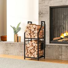 Outsunny Estante de Leña Metálico de Chimenea, Soporte para Leña de 2 Niveles, Leñero Exterior con 4 Herramientas, Ganchos y Base Elevada, para Interior y Exterior, 34x30x80 cm, Negro - Negro - Ver 3