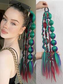 1pc Synthetic Ponytail Extension Corlorful Bubble Braid Long Lantern Braided Ponytail With Hair Tie Straight Hairpieces - Multicolor - View 10