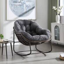 Outdoor Rattan Rocking Chair, Reclining Chair With Padded Cushion For Front Porch, Living Room, Patio, Garden.
White M4QV - Grey+ Steel + Cotton - View 8