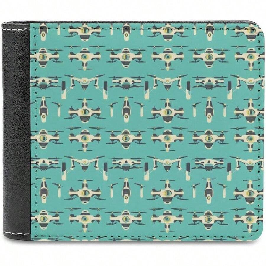 - portafolios delgada para hombre de piel u2013 Cool Drone White Print Small Bifold Front Pocket Card Holder Wallet - Estilo 23 - Ver 1
