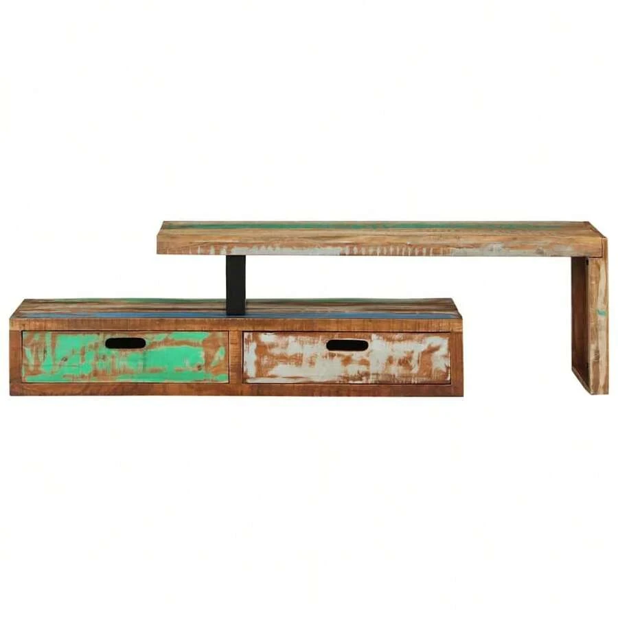 Larryhot Mueble de TV (118-200) x 30x40 cm Madera maciza reciclada, Robusto y duradero, fácil de montar, una opción ideal para la decoración del hogar - Marrón - Ver 1