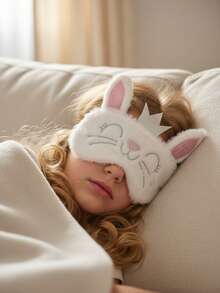 1pc Plush Crown Rabbit Sleep Eye Mask, For Children 8+ Years Old, Teens & Adults, Adjustable Satin Eye Shade, Sleeping Mask, Suitable For Napping, Airplane Travel, Hot/Cold Therapy - White - View 2