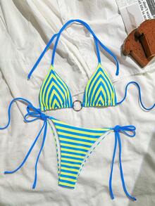 PEPPERMOLLY Bộ đồ bơi hai mảnh gợi cảm và thời trang dành cho nữ, bộ bikini màu xanh dương cho mùa hè đi biển. - xanh và vàng - Xem 2