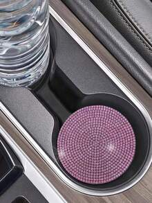 1pc Rhinestone Car Cup Holder Coaster, Heat Insulation Pad - Pink - View 7