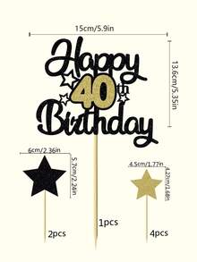 1pc/10pcs "Happy 40th Birthday" Paper Cake Toppers, 40th Birthday Party Decorations - Multicolor - View 10