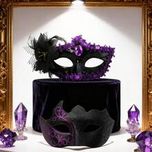 Bộ mặt nạ dạ hội đôi, mặt nạ dự tiệc kiểu Venice thanh lịch cho Giáng sinh, Halloween, lễ hội hóa trang, mặt nạ đen tím lấp lánh lãng mạn dành cho nam và nữ. - Đen và tím - Xem 12