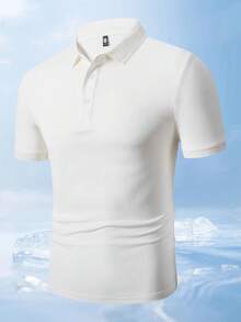男士夏季透氣快乾 Polo 衫，商務薄款短袖 T 恤，休閒彈性素色運動上衣 - 白色 - 查看 4
