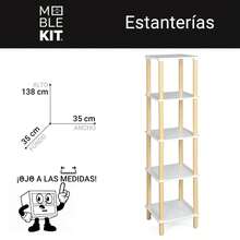 Ecommerc3 MOBLEKIT | 木質、金屬和竹製輔助置物架，無需螺絲即可組裝，多功能家具，不同層數，可用於收納書籍、鞋子和家居裝飾品 - 免費送貨 ✅ 24/48 小時送達西班牙大陸 - Blanco - 35x35x138 厘米 - 查看 3