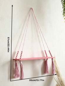 1 pieza/2 piezas Estantería colgante de macramé rosa, estantería de pared con cuerda de borlas con cuentas, estantería colgante de estilo bohemio para habitación de niñas, estantería de almacenamiento montada en la pared para dormitorio, sala de estar, interior, estantería colgante de plantas y decoración de fotos de estilo bohemio moderno, estantería de pared rosa multifuncional, elegante estantería colgante con borlas con cuentas - Multicolor - Ver 13